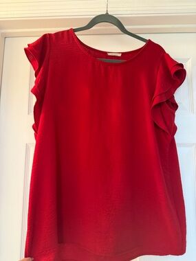 Women’s Red Ruffle Sleeve Blouse by